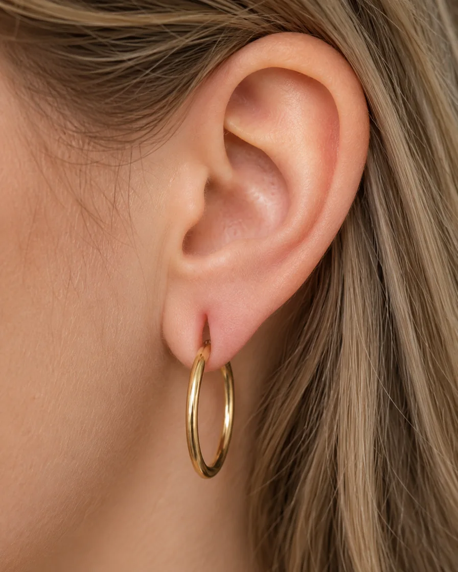 Illustration eines durch Schmuck verlängerten Ohrlochs